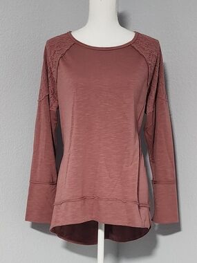 Knox Rose Mauve Pink Sweater Blouse With Lace Detail Womens Size Large